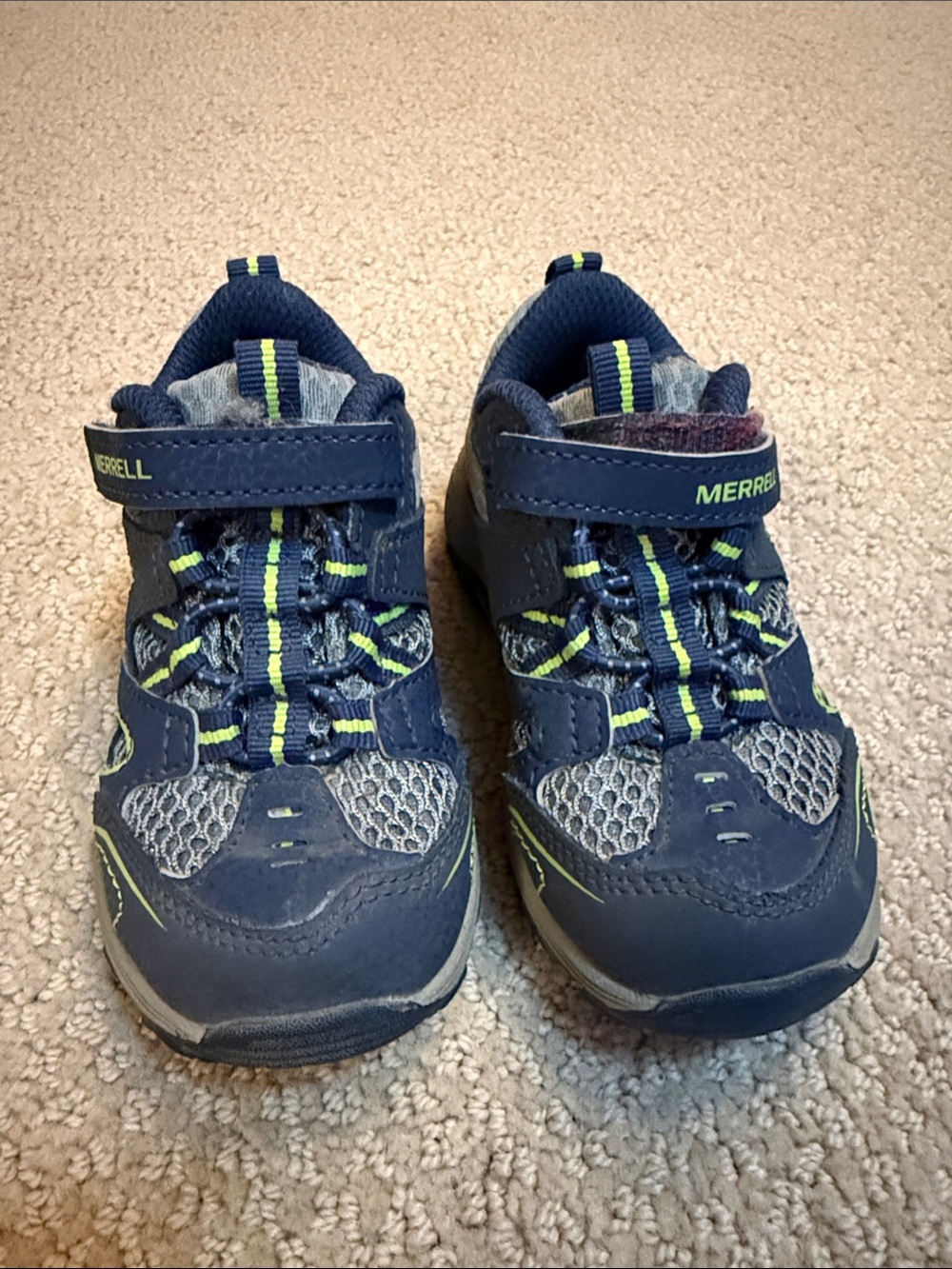 Merrell Kids Navy and Gray Sneakers with Lime Accents 7T